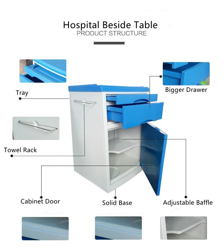 Multi-Function Hospital Medical Equipment Furniture ABS Material Plate Hospital Nursing Table Bedside Table Cabinet Used in Recovery Rooms/ Nursing Home